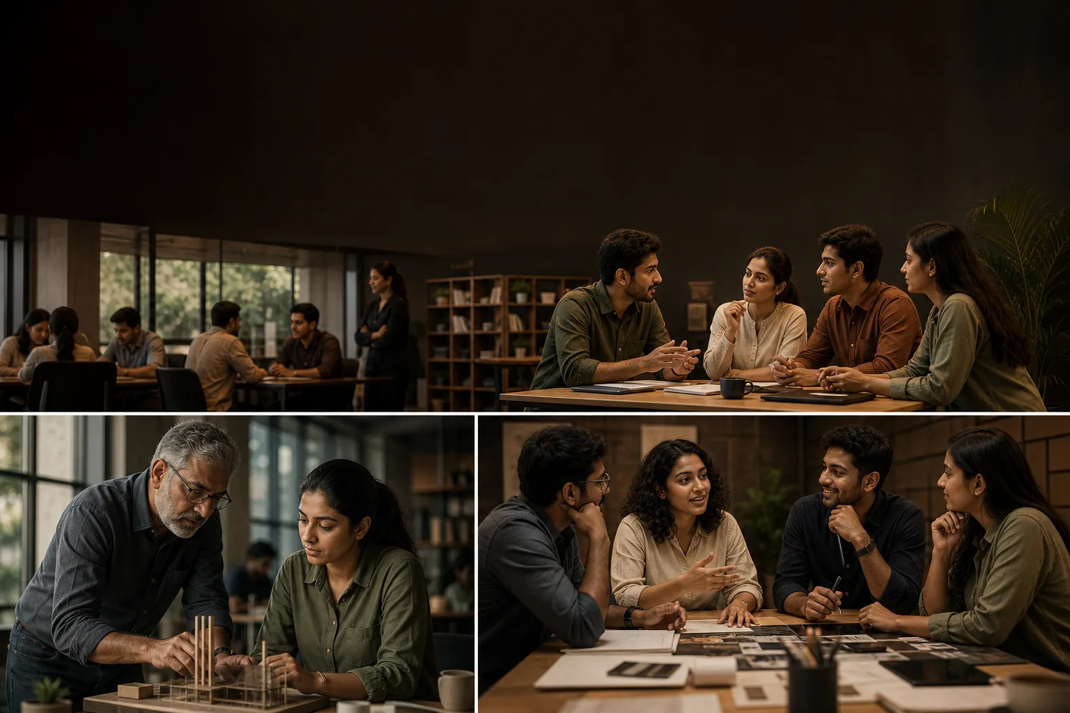 Industry professionals discussing practical training in a modern Indian workplace